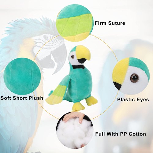 CAZOYEE Cute Macaw Parrot Stuffed Animal, Green Bird Stuffed Plush Toy, Soft Parrot Plushie Doll Gift for Kids Children Boys Girls Baby, Creative Plush Bird Parrot Decor, 10”