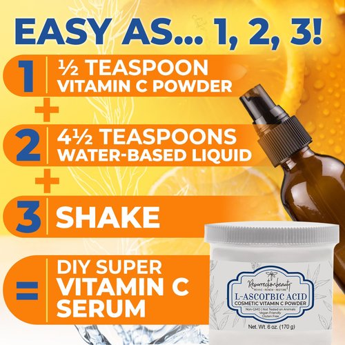 L-Ascorbic Acid Powder (Cosmetic Vitamin C Powder for Face) to Make Your Own Vitamin C Mask, Serum, Hyaluronic Acid Serums with Vitamin C & Other DIY Cosmetic Formulations for Skin Care 6 Oz