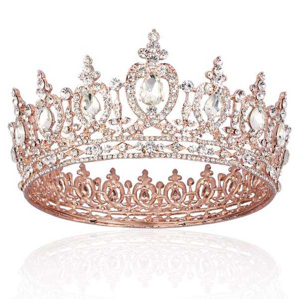 ATODEN Tiara Crown for Women Girls Crystal Crown Princess Tiara Queen Crown Rhinestone Full Round Tiara Rose Gold Headpiece Jewelry Hair Accessories for Wedding Birthday Party Prom Bridal Cosplay