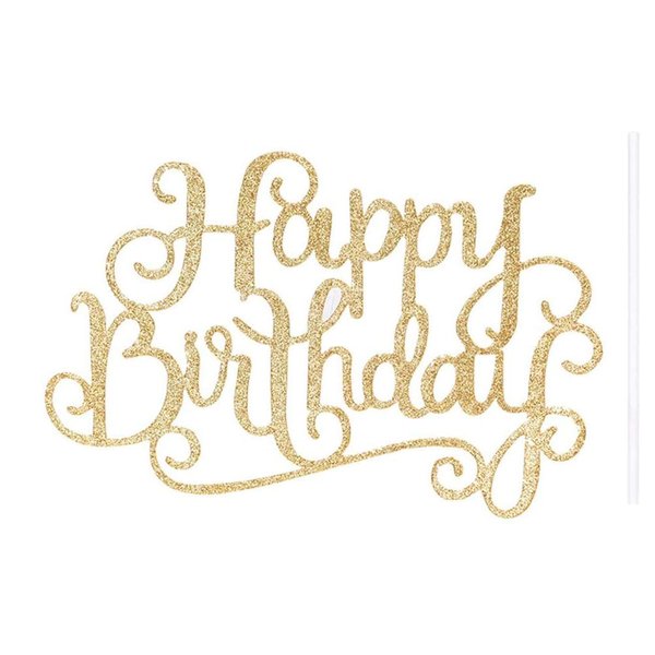 Flairs New York Happy Birthday Decorations Cake Toppers Party Props (Pack of 1 Cake Topper, Gold Glitter Happy Birthday)
