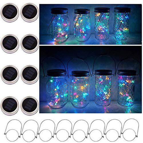 Cynzia 30LED Solar Mason Jar Lights, 8 Pack Jar Lid String Lights (No Jars), Waterproof Fairy Firefly Light for Garden, Patio, Outdoor, Yard, Lawn Decor(Multicolor)