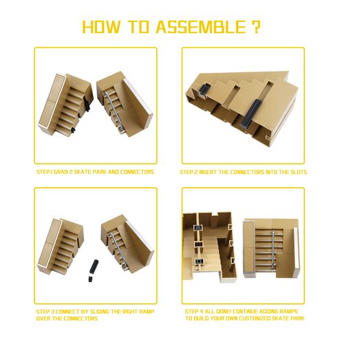 ideallife Skate Park Kit, Bigger Skate Park Kit Ramp Parts for Finger Skateboard Fingerboard Ramp Skate Park Kit Part Training Props with 3 Finger Decks 2 Finger Bike A Pair Skates Scooters
