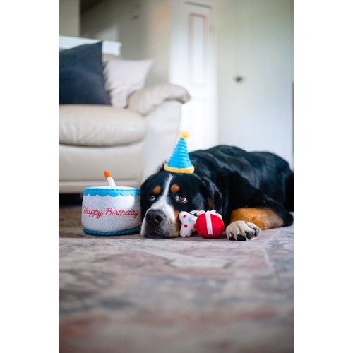 ZippyPaws Birthday Gifts for Dogs - Birthday Cake Burrow with Bone, Party Hat, & Gift Box, Dog Birthday Party Supplies for Boys & Girls