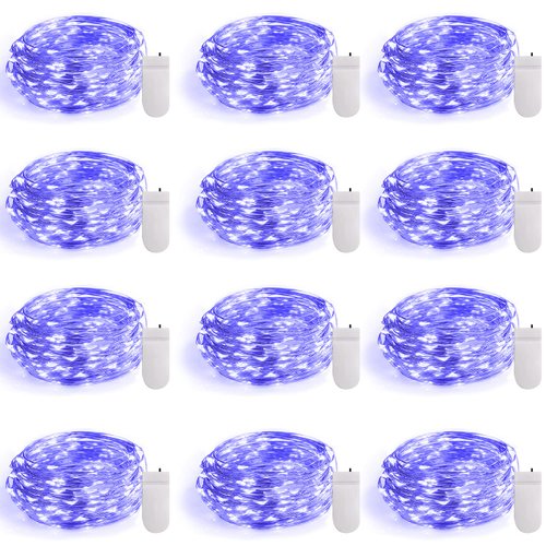 Smacen 12 Pack Black Light Fairy Lights Battery Operated UV Black String Lights Waterproof Silver Wire 7 Ft 20 Led Firefly Starry Moon Lights for DIY Glow Party Body Paint Halloween Décor