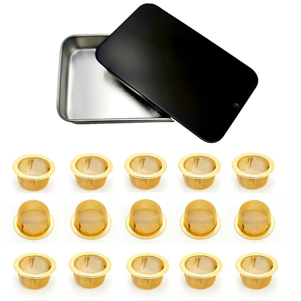 Ruilida Brass Pipe Screens 15pcs 1/2 Inch Premium 0.5" Pipe Screen Filters with Metal Storage Box