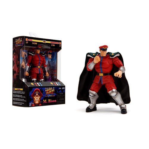 Jada Toys – Street Fighter II M. Bison Action Figure Wave 2 – 1:12 Scale, 6" Tall, Interchangeable Heads, Hands, Purple Fire Accessory