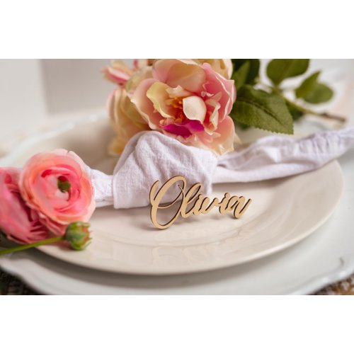 Customized Wooden Name Tags for Place Setting, Personalized Place Cards for Weddings, Bridal Showers and Events, Cursive Laser Cut Seating Cards (Raw Wood)