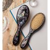 Antique Alive Mother of Pearl Inlay Art Parrot Bird Christmas Flower Luxury Oval Black Hair Brush Detangling Anti Static Scalp Massage Comb Wooden Handle Bristle Cushion Kids Girl Boy Gift Hairbrush