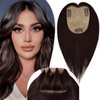 POWERASIA Hair Toppers for Women Real Human Hair Extensions with Thinning Hair No Bangs Wiglets Upgrade 3.9x4.7Inch Silk Base Clip ins Hair Pieces 150% Density Remy Hair Wig Topper #2 Dark Brown