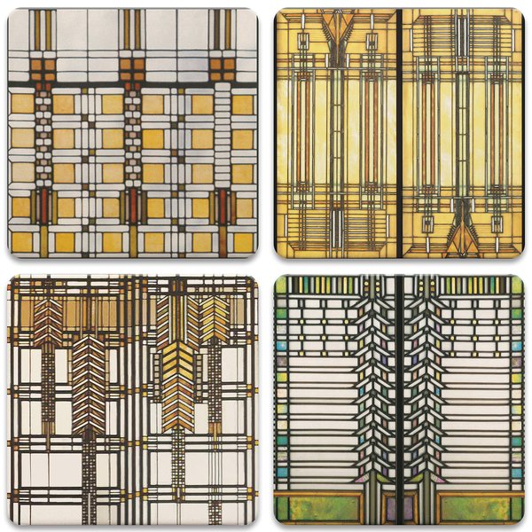 CoasterStone Absorbent Coasters, 4-1/4-Inch, "Frank Lloyd Wright Art Glass Collection", Set of 4