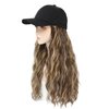 Yunkang Baseball Cap Wig Long Natural Wavy Hair Extensions With Hat Heat Resistant Synthetic Fiber Hairpieces Adjustable Hat Wig for Women Girls (B-M Brown blonde)