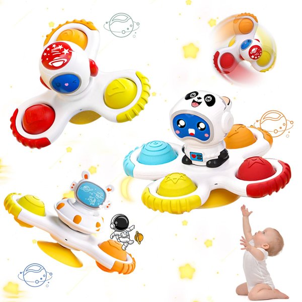 Saeifin 3Pcs Suction Cup Spinner Toy for Baby 12-18Months, Bath Toys for 2 Year Old Boy Girl, Plane Travel Toddler Sensory Toy, Birthday Girls 1st Birthday Sensory Toys, Window Toys for Infant
