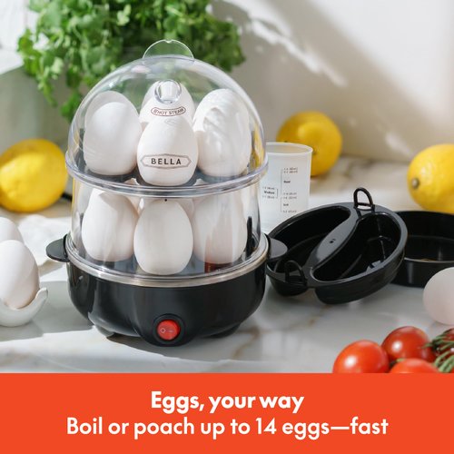 bella Rapid Electric Egg Cooker and Omelet Maker with Auto Shut Off, for Easy to Peel, Poached Eggs, Scrambled Eggs, Soft, Medium and Hard-Boiled Eggs, 14 Egg Capacity Tray, Double Tier, Black