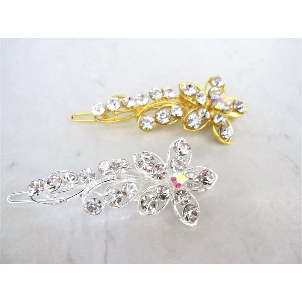 Generic Flower shaped crystal hair barrette clip bridal clip bridal barrette for fine (Primary color: Gold)