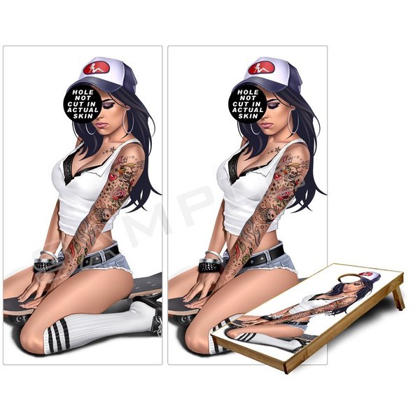 Cornhole Bag Toss Game Board Vinyl Wrap Skin Kit - Boarder Girl 14b (fits 24x48 Game Boards - Gameboards NOT Included)