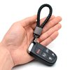 FEYOUN Universal Black Leather Car Fob Keychain Metal Keyring Woven Strap Braided Rope Key Chain for Men and Women - Matte Black Color, with 360 Degree Rotatable D-ring and Screwdriver