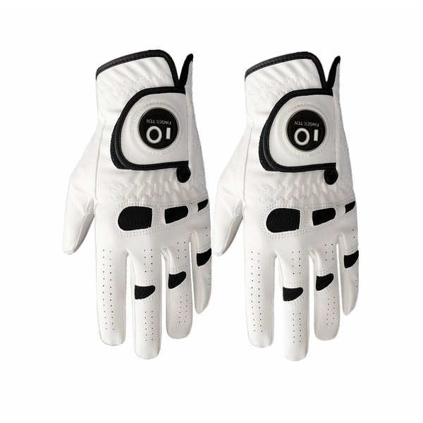 FINGER TEN Men’s Golf Glove Left Hand Right with Ball Marker Value 2 Pack, Weathersof Grip Soft Comfortable, Fit Size Small Medium ML Large XL (Large, Worn on Left Hand)