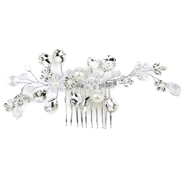 Lux Bridal Lux Accessories Crystal Pearl Floral Hair Comb