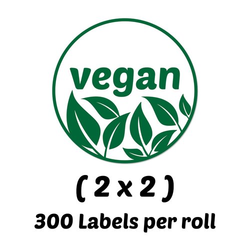 Vegan Sticker Label - Sticker for Vegan Food and Vegan Products for Restaurants, Bakeries, Meal Prep - 300 Count Roll 2 Inch Circle