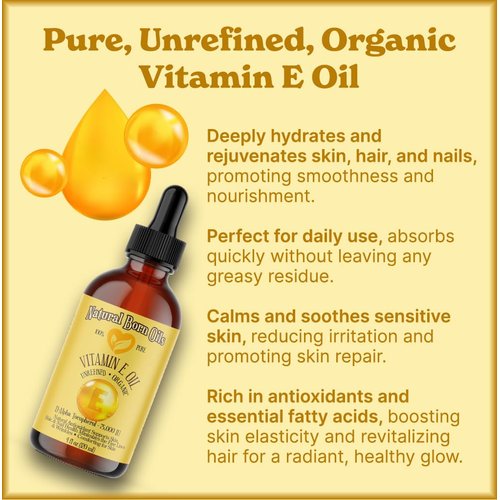 Natural Born Oils Vitamin E Oil (made from Wheat Germ), 16oz, Organic, Cold-Pressed, Nutrient-Rich, Excellent for Glowing Skin, Lustrous Hair