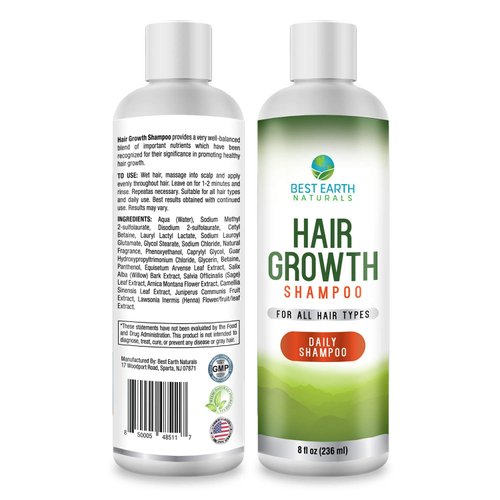 Best Earth Natrurals Hair Growth Shampoo For Healthy Hair Growth, Hair loss, Slow Growing and Thinning Hair For Men and Women 8 Ounces