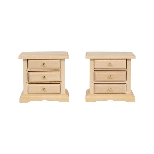 Wooden Dollhouse Night Stands | Set of 2 | Bedside Tables | Dolls House Furniture | 1/12 Scale (Light)