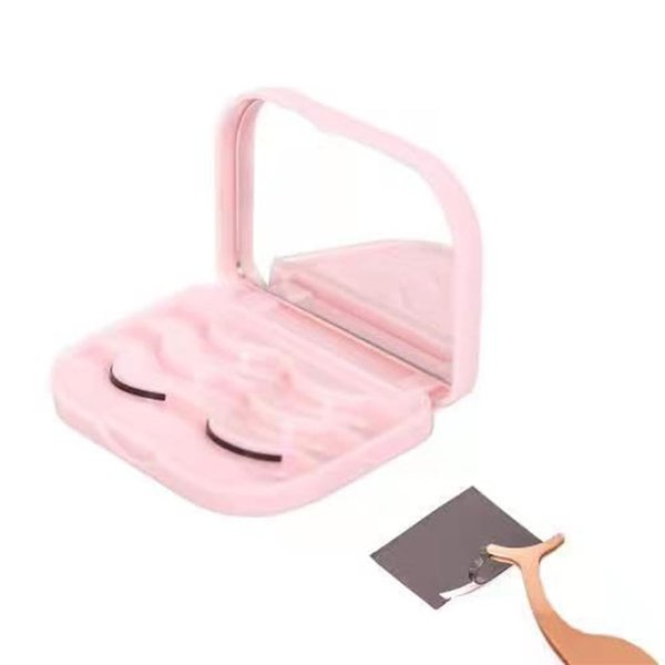 JYHi 3 Tier Eyelash Storage Case Lash Dime Organizer Holder Box with Mirror Makeup Cosmetic Travel Case Empty and Eyelash Tweezer False Lash Container (Pink)