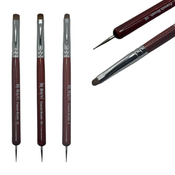 NEVI USA 2-Piece Sable Brush Set: Professional Acrylic French Manicure Clean-up Brush and Bend Nail Dotting Pen | Essential Tools for Precision Nail Art and Clean Cuticles (#12)