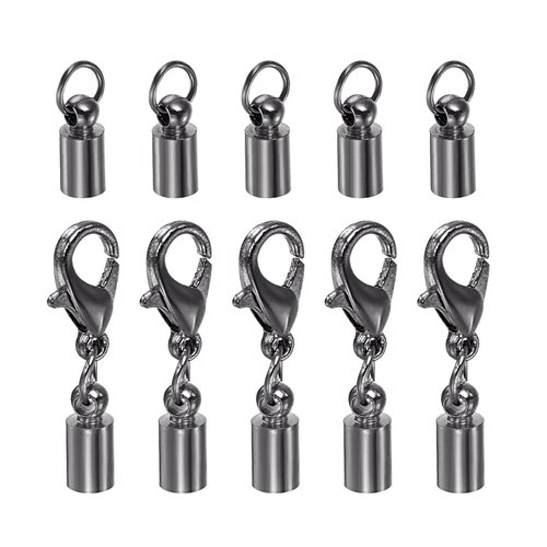 HARFINGTON 5pcs Cord End Cap 3.5mm ID Lobster Claw Clasp End Caps for DIY Bracelets Necklaces, Black