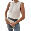 Verdusa Women's Slit Hem Sleeveless Round Neck Knitted Sweater Vest Tank Top White M