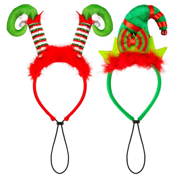 Whaline 2Pcs Holiday Dog Headbands Christmas Pet Costumefor Headwear Elf Hairband Head wear for Cat Dog Puppy, Fluffy Head Wrap with Bow, Red Green
