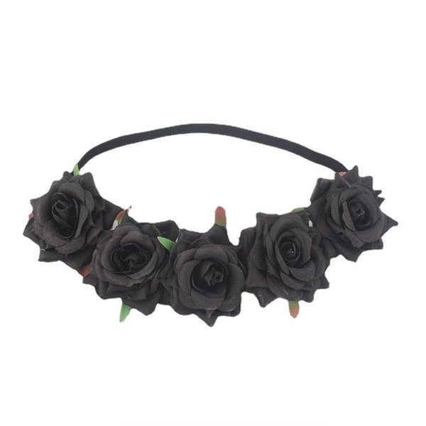 aoozleny Floral Fall Rose Flower Crown Woodland Hair Wreath Festival Headpiece Headband (Black)