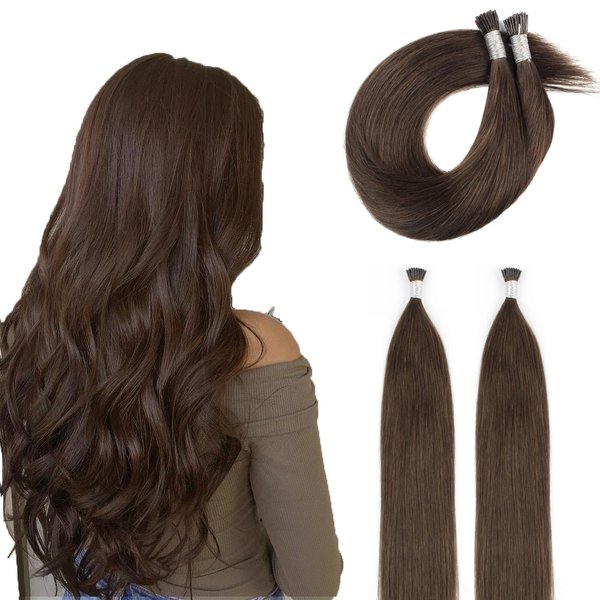 ABH AMAZINGBEAUTY HAIR I-tip Hair Extensions Human Hair Chocolate Brown Color 4 Real Human Hair I Tip Extensions 50 Grams 50 Strands Silky Straight Cold Fusion Hair Extensions Human Hair 22inch