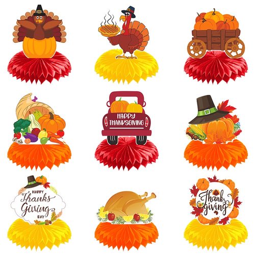 Thanksgiving Table Decorations Centerpieces, 9PCS Vivid, Double-sided Honeycomb Centerpieces for Party Supplies