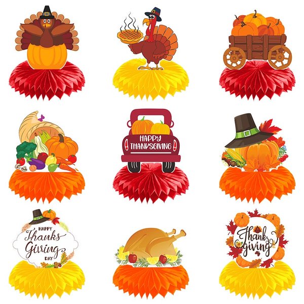 Thanksgiving Table Decorations Centerpieces, 9PCS Vivid, Double-sided Honeycomb Centerpieces for Party Supplies