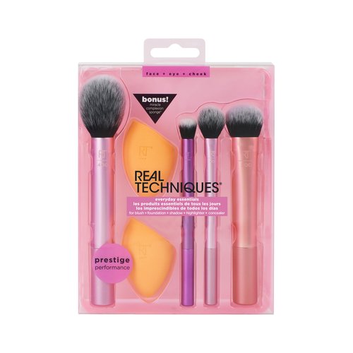 Real Techniques Makeup Brush Set with 2 Sponge Blenders, Multiuse Brushes, For Eyeshadow, Foundation, Blush, Highlighter, and Concealer, 6 Piece Makeup Brush Set