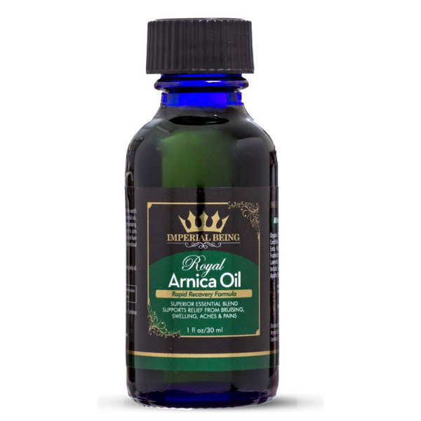 Royal Arnica Oil, Rapid Recovery Formula - Organic Super Premium Herbal Blend with 100% Pure Essential Oils to Relieve Sore Muscles, Bruise Care, Natural Body Therapy, Massage, Trauma, Aches (1oz)