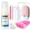 Buqikma Lash Shampoo for Lash Extensions - 2.11 Fl oz Lash Cleaning Kit Foam Cleanser Mini Lash Fan, Mascara Brush Cleaning Brush Bottle,Lash Fan Dryer Lash Wash Gift for Halloween Christmas (Pink)