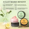 4 Pcs Clay Facial Mask Set - Turmeric, Vitamin C, Green Tea, Dead Sea Mud, and Rose Clay for Deep Cleansing, Moisturizing, and Refining Pores - 240g