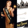 Atoden Birthday Crown and Birthday Queen Sash Black Tiara Birthday Girl Women Crystal Crown Princess Birthday Party Decorations Rhinestone Headband Birthday Accessories for Party