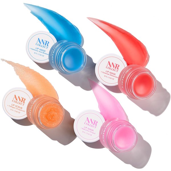 ANRCOLLECT Lip Sleeping Mask Set, 3 Lip Balm +1 Lip Scrub, Overnight Intensive Treatment Revives & Hydrates, Lip Moisturizer and Lip Exfoliator for Cracked Dry Da rk Lips, Lip Care Set（4 Pack）