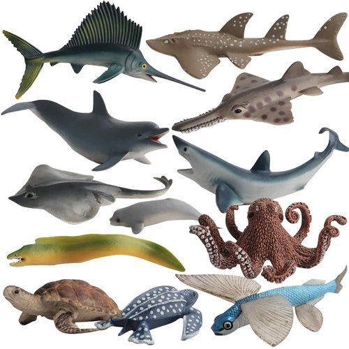 Ocean Sea Marine Animal Figures Model Bath Set Toys Figurine Shark Turtle Decoration Playset Gifts Collection Cognitive Toys for Kid Boys Girls(12 pcs)