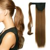 iLUU Auburn Brown Straight Ponytail Long Wrap Around Clip in Hair Extension 24 Inch Heat Resistent Friendly Fiber Synthetic Magic Paste Ponytail 100g Pony Tail Hair Extensions for Women