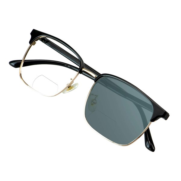 VisionGlobal Bifocal Reading Glasses, Photochromic Dark Gray Sunglasses for Men/DownWomen, Classic Retro Square Eyewear Reduce Fatigue (Black, Up+0.50/Down+3.00 Magnification)