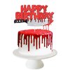 Red Happy Birthday Halloween Cake Topper, Halloween Horror Zombie Birthday Cake Topper Halloween Bloody Horror Movie Birthday Party Cake Decorations