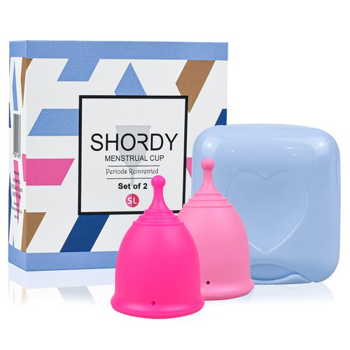 SHORDY Menstrual Cups Set of 2(Small+Large) with Box Soft Menstrual Cup & Flexible Period Cups for Women Upto 12 Hours Eco-Friendly & Safer Tampons Discs Pads Alternative Copa Menstrual (Pink)