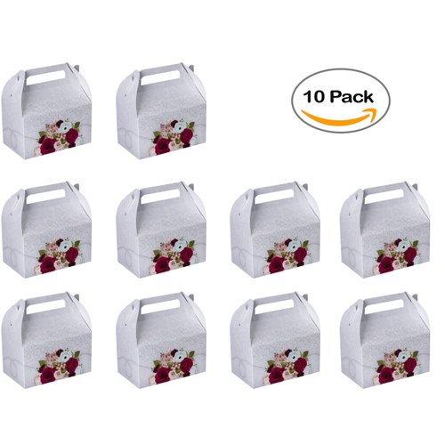 Hammont Paper Treat Boxes - Party Favors Treat Container Cookie Boxes Cute Designs Perfect for Parties and Celebrations 6.25" x 3.75" x 3.5" (10 Pack) (Bridal)