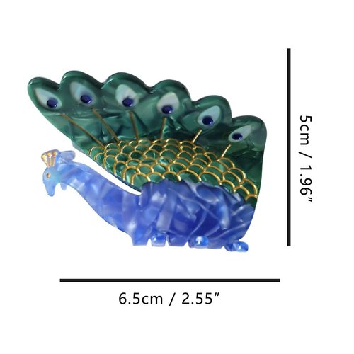 CLIP SUGAR Peacock Hair Clip,Acetate Hair Clip,Small Claw Clip for Women, 1 Count (Pack of 1)