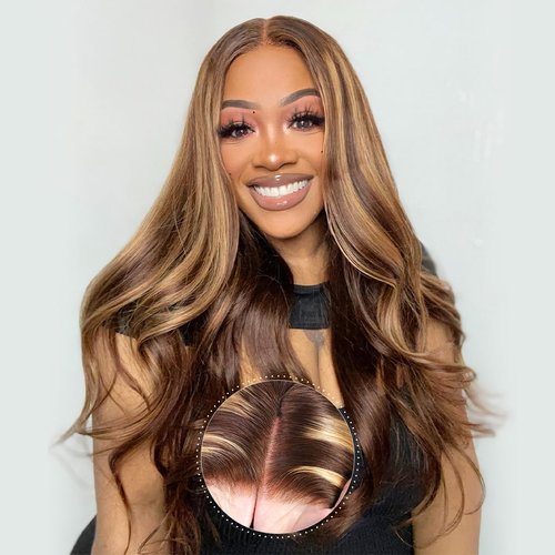YUTU 5x5 HD Lace Closure Wigs Human Hair 30 Inch PPB Glueless Wigs Human Hair Pre Plucked Pre Cut for Beginners Body Wave Lace Front Wigs Human Hair for Women 180% Density 4/27 Ombre Highlight Blonde