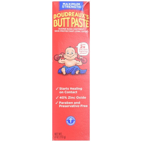 Boudreaux's Butt Paste Diaper Rash Ointment - Maximum Strength - Contains 40% Zinc Oxide - Pediatrican Recommended - Paraben and Preservative-Free - 4 Ounce, 2-Pack